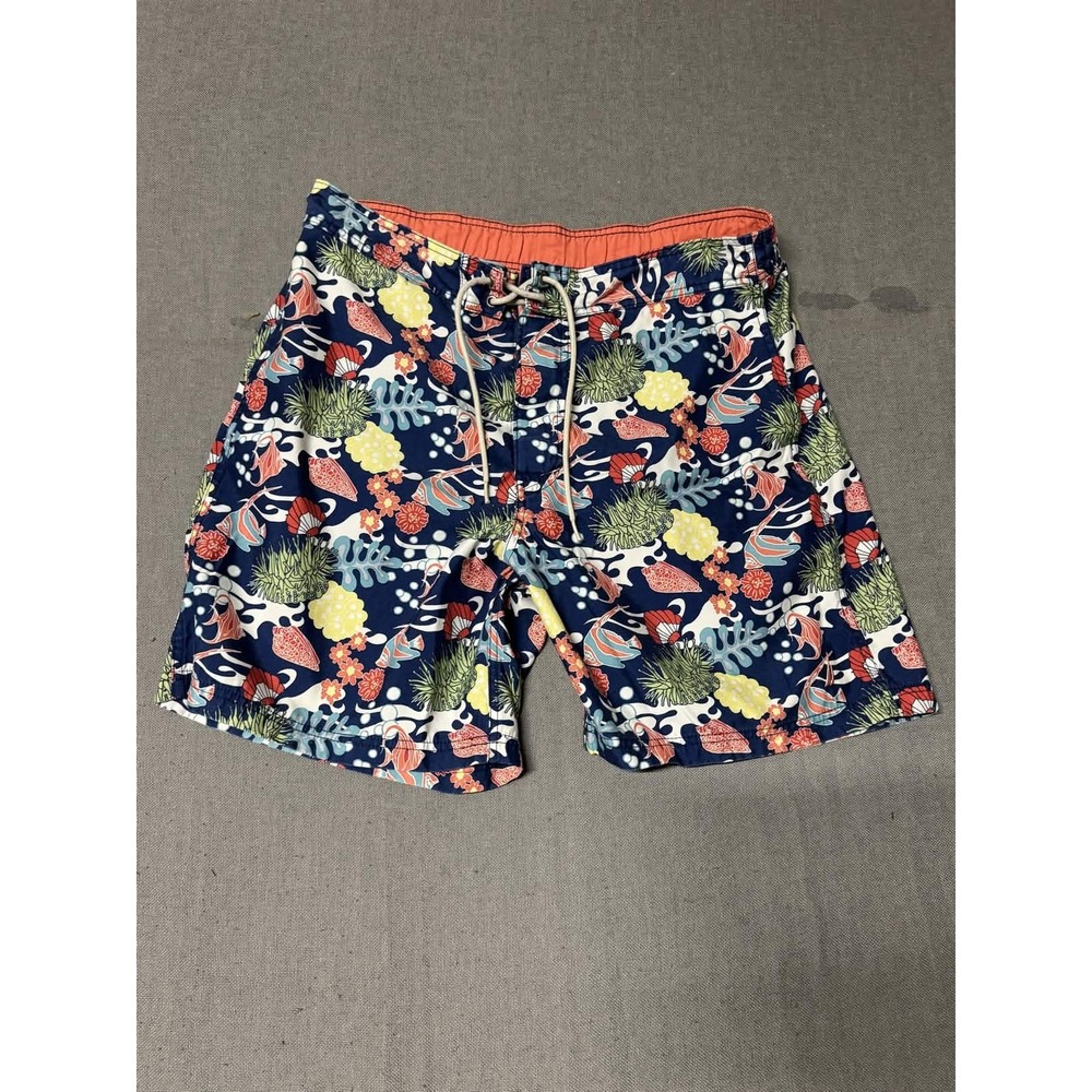 Nautica Mens Swim Trunks Tropical Sea Life Print Size L Navy Blue Board Shorts